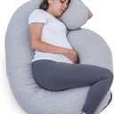 1 MIDDLE ONE Pregnancy Pillow, C Shaped Full Body Pillow for Maternity Support, Pregnant Women Sleeping Pillow with Jersey Cover (Light Grey)
