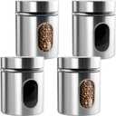 4 Pieces Kitchen Canisters Set 20 oz Stainless Steel Glass Canisters Airtight Coffee Sugar Tea Candy Jars Food Storage Container with Lid for Flour Cookies Spices Grains Kitchen Baking Home Decoration