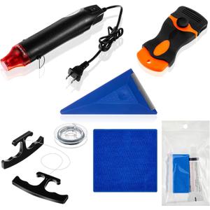 WILLBOND Emblem Removal Tool Kit Vinyl Wrap Kit Plate Line Remover with 5m PE Cord Heat Gun Razor Blade Scraper Squeegee Scratch Repair Paste Applicator Sponge Towel for Car Wrapping Film Installation