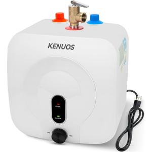 Under Sink Instant Hot Water,2.5 Gallon Mini Tank Water Heater 1500W 120V Small Hot Water Heater 1/2" NPT for RV,Kitchen, with T&P Valve,3-Way Fitting Valve Wall/Floor Mounted, White