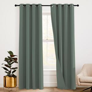 RYB HOME Soundproof Curtains 95 inches  3 Layers Blackout Curtains Noise Reducing Thermal Insulted Drapes for Bedroom Living Room Playroom, W 52 x L 95 inch, Hunter Green, 1 Pair