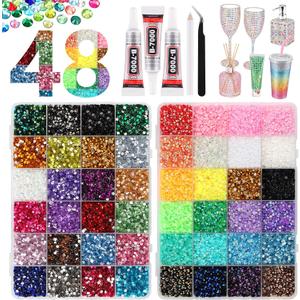 48000Pcs Resin Jelly Rhinestones Kit for Bedazzling,48 Colors Bedazzler Kit, 3mm