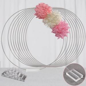 YALLOVE 10 PCS 14 Inch Floral Hoop Table Centerpiece, Silver Metal Wreath Ring Stand with Crystal Clear Acrylic Base for Balloon and Flower Decoration, Flower NOT Included
