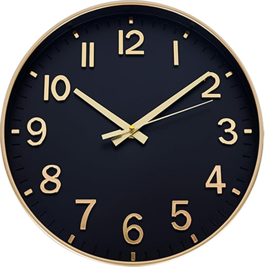 HZDHCLH Wall Clocks Battery Operated,Wall Clock Black Gold,14 inch Wall Clock Silent Non Ticking Modern 3D Numbers for Kitchen Bedroom Living Room Office Classroom Decor