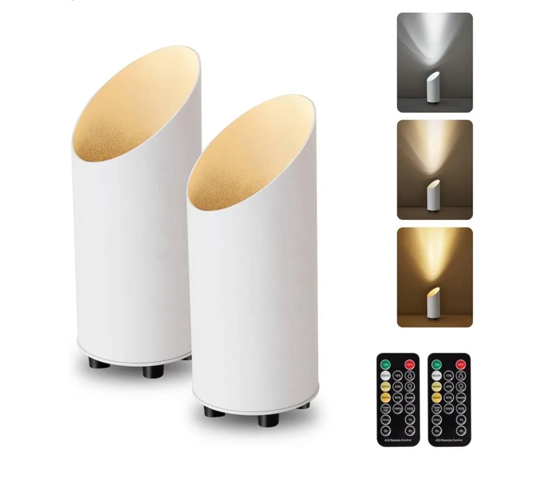 2 Pack Battery Uplights Indoor, Small Floor Can Lights with Remote and Timer, 3 Color Temperature Dimmable LED Wireless Up Lighting Spotlights for Corner, Living Room, Plant, Artwork, White