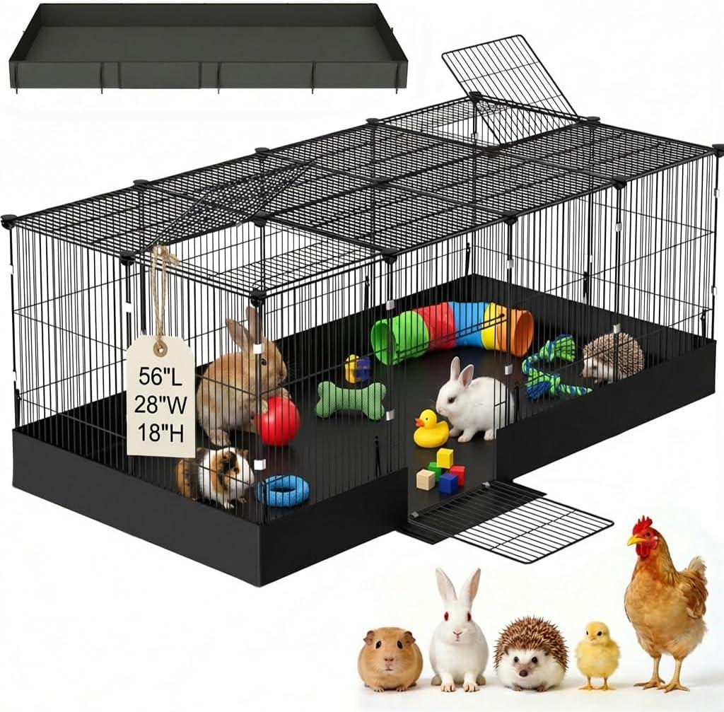 Guinea Pig Cages DIY Small Animal Playpen with Waterproof Liner, Expandable Cage for Guinea Pigs, Metal Wire Yard Fence Rabbit Cage (20 Panels - 56" L x 28" W x 18" H)