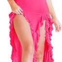 Women Summer Elegant Strapless Tube Midi Bodycon Dresses Irregular Ruffle Tassel Party Dress (Large, Red Rose)