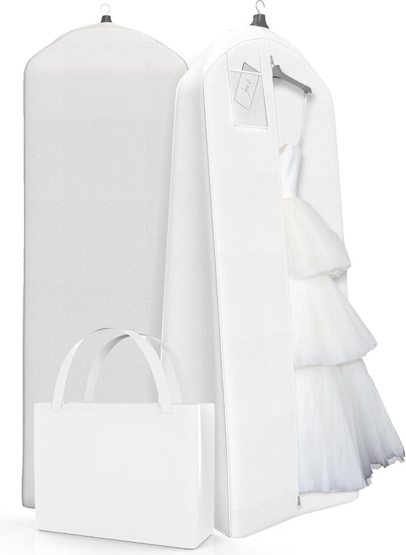 Your Bags Wedding Dress Garment Bag with Matching Tote- Garment Bags for Travel & Hanging Clothes or Storage - 72" Wedding Dress Bag for Gowns Long with 20" Gusset for Puffy Bridal Gowns Cover - White