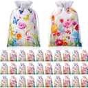 Supervitae 30 Pcs Wildflower Burlap Gift Bags with Drawstring 4 x 6 Inch Flower Gifts Bag Bulk Valentine Wedding Summer Floral Party Favor Wrapping Small Jewelry Pouch for Women Bridal Spring Party