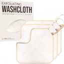 ZOMCHI Exfoliating Washcloth for Face and Body, Dual Function Wash Cloth with Soft and Rough Sides, Exfoliating Scrub Bath Towels, Washcloth with Loop (White, 3 Pack)
