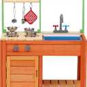 Wooden Kids Play Kitchen, Outdoor Mud Kitchen with Removable Sink and Faucet, Stove Top, Storage Shelves, Fun Backyard Pretend Kitchen Playset, Gift for Boys/Girls 3+