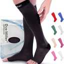 Doc Miller Open Toe Compression Socks for Women & Men 15–20 mmHg, Knee High Calf Support Sleeves, Graduated Stockings for Swelling Recovery, Circulation, 1 Pair Large