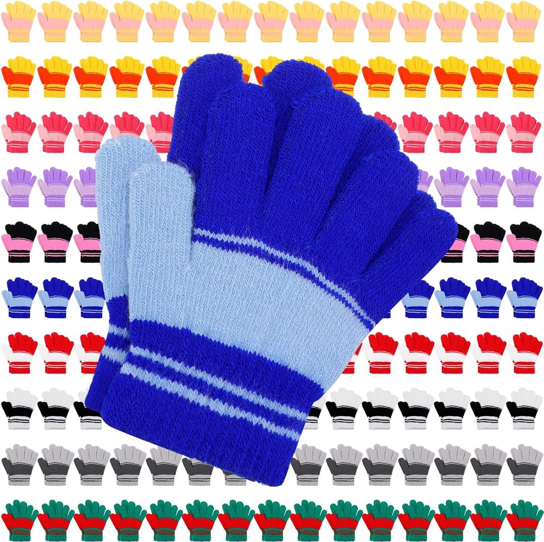 Handepo 500 Pairs Kids Gloves Bulk Child Winter Knitted Colorful Stretchy Full Finger Gloves for Christmas Homeless Gifts