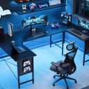 Pamray 71 Inch Large Computer Desk with Power Outlets,U Shaped Corner Desk for Home Office Work and Gaming Black