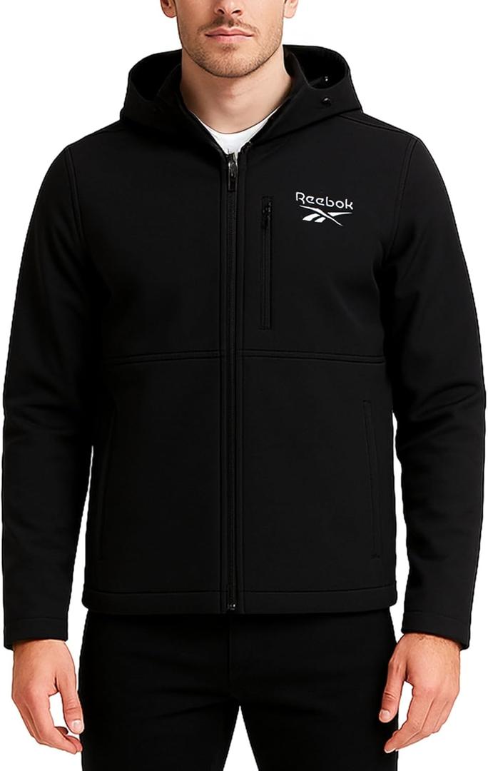 Reebok Mens Jacket - Water Resistant Zip Up Sherpa Fleece Lined Softshell Mens Lightweight Jacket - Winter Jackets for Men (Small, Black Ink)