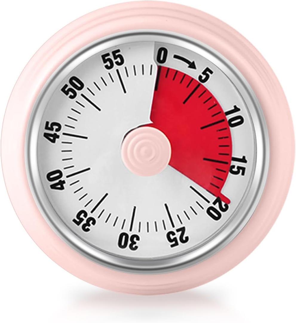 Visual Timer, Teeloray 60-Minute Countdown Timer, Kitchen Timer with Magnetic Base, Mechanical Clockwork, Ringer Alert, Time Management Tool for Children and Adults, Study/Work/Cooking (Pink)