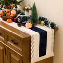 SITUMEIZI Blue Macrame Boho Table Runner with Tassels Woven Rustic Farmhouse Table Runner for Kitchen Dining 95 Inches