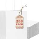 Qiqee 200-Packs White Paper Gift Bags with Handles Bulk 8.3"x6"x3.15" Small Size Paper Bags Multiple Uses