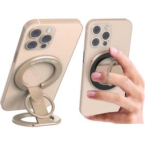 RESPECTED BRO-Magnetic-Phone-Ring-Holder with Dual Rings, Compatible with iPhone 16/15/14/13/12, Multifunctional Stand for Desk,Office,Gym,Kitchen & All Metal Surfaces, Finger Loop Grip (Desert Gold)