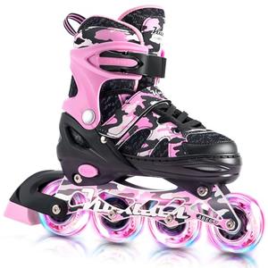 Kuxuan Skates Adjustable Inline Skates for Girls Women with Full Light Up Wheels Outdoor Fun Illuminating Skates for Kids and Adult, X-Large(Adult 8-10 US), Pink