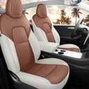 for Tesla Model Y Seat Covers 2020-2024 Nappa Leather Car Interior Seat Compatible with Airbag Cushion Cover 5 Seats (TY-Brown&Beige)