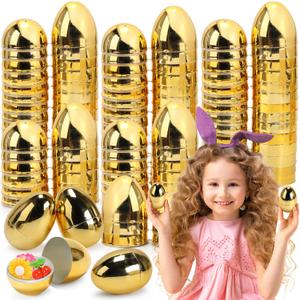 Skirfy 3.15" Easter Eggs, Fillable Goldeb Eggs Empty Eggshells with Hinge for Easter Hunt, Filling Treats, Party Favor, Basket Stuffers, Classroom Prize Supplies, 36PCS