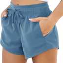 ODODOS Women's Sweat Shorts with Pockets Cotton French Terry Drawstring Summer Workout Casual Lounge Shorts (Medium, Steel Blue)