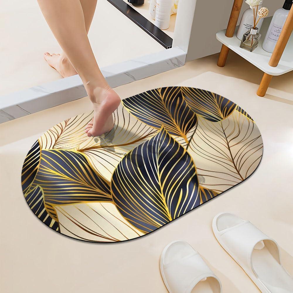 The Gold Leaf,Super Absorbent Quick-Drying Bathroom Mat Rug, Rubber Non-Slip Bottoms, Easy to Clean,Ultra Thin Bathroom Rugs Fit Under Door and Bathtub(1727.5Inch)