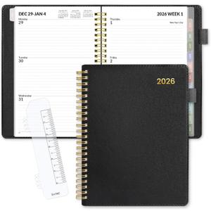 SUNEE 2026 Weekly & Monthly Planner 6.4"x8.5"- 12 Month (January 2026 - December 2026), Vegan Leather Cover, Pocket, Bookmark, Notes, Monthly Tab, Black