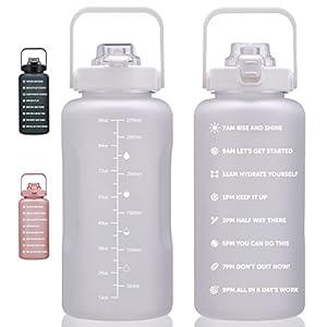 Large Motivational Water Bottle with Time Marker, Leakproof & BPA Free Half Gallon Big Water Bottle with Straw Handle Tritan Frosted Water Jug for Gym, Fitness, Outdoor Sports (100oz-Matte: Purity)