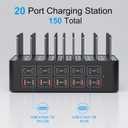 150W/35A Charging Station for Multiple Devices, 20 Port USB C Fast Charging Station with Adjustable Dividers - Organizer Charging Dock for Smartphone, iPad, Kindle, Tablet & More