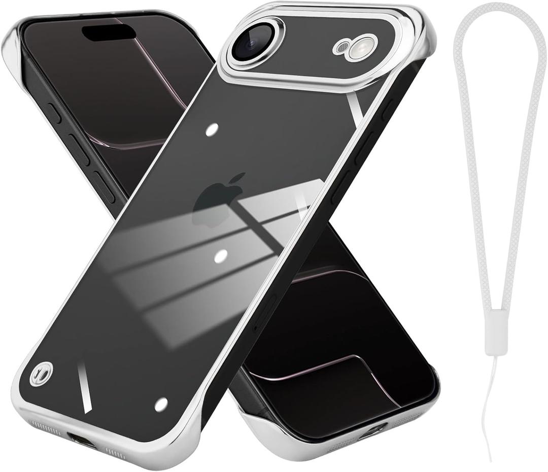 Phone Case, Compatible with iPhone Air, Transparent Electroplated Silver Phone Case, Frameless Design, with Camera Lens Protection.