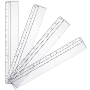 Chinco 4 Pieces Magnifying Ruler Clear Data Processing Magnification Plastic Transparent Accounting Drafting Tools Kits Construction for Reading Drawing (12 Inch)