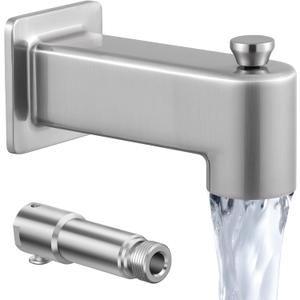 All Metal Construction (Inside and Out) Bath Tub Faucet Replacement, KES 5-3/8 Inch Bathtub Spout with Diverter, Shower Slip-on Tub Faucet Fits 1/2 Inch Copper Pipe, Brushed Nickel, PTSN300-BN