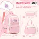 Backpack for Girls,3Pcs Elementary Kids School Bag,Middle Students Teen Girls Backpack,Kawaii Book bag ages 6-12 Pink White