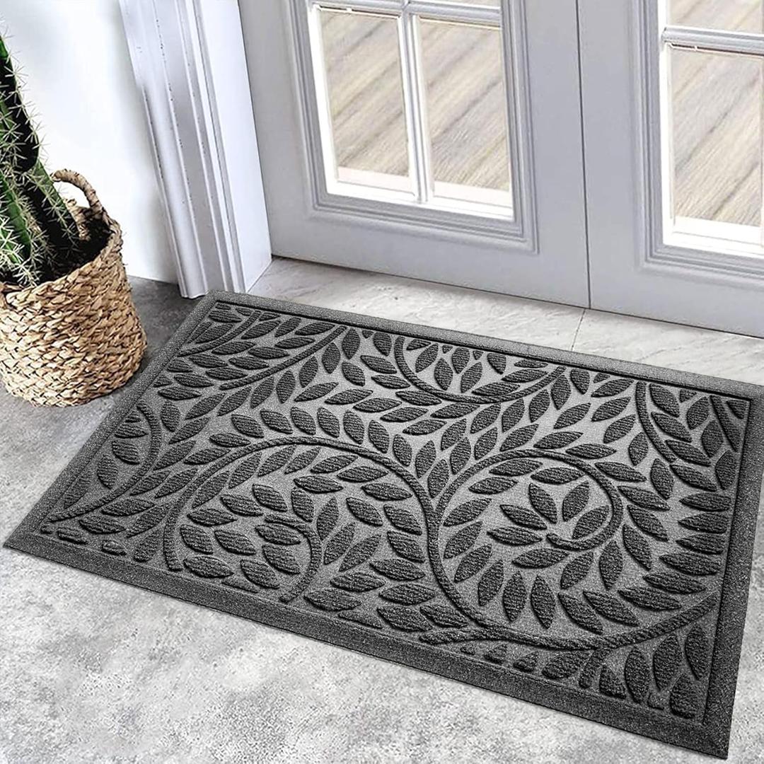Bulijojo Front Door Mat Outdoor Entrance,Durable Heavy Duty Welcome Mat,Thick Absorbent Natural Rubber Non Slip Mat,Welcome Entryway Rug Grey 17"x30"