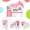 Skylety 5 Pcs Hamster Toys Include Wooden Accessories Hamster House Guinea Pig Hideout Rainbow Bridge Seesaw Swing Exercise Circle Cage Toy for Small Animals(6.3 x 3.93 x 5.5 inch,Pink)