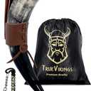Drinking Horn  10-12 Inch Viking Gifts for Men & Women | With Thor Bottle Opener & Stand | Handmade & Real Ox Horns | Norse Viking Cup Perfect For Beer, Ale, Mead (12 Oz) (Natural Polished)