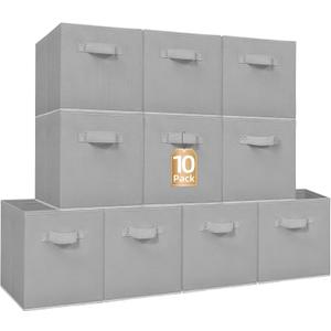 STORAGE MANIAC Storage Cubes, 11 Inch Collapsible Storage Bins with Handles, 10 Pack Fabric Foldable Bins for Organization, Durable Storage Bins for Closet, Shelves, Offices, Toys, 10-Pack Grey