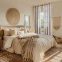 Sutuo Home White Boho Curtains 2 Panels for Bedroom Dining Room, Bohemian Cream Semi Blackout Floral Linen Curtains Stripes Decor with Tassels Country Privacy Grommet Window Treatment 52" W x 96" L