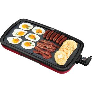 Dash Deluxe Everyday Griddle - Electric Griddle with Removable Plate - Nonstick, Easy-Clean Surface & Anti-Slip Base - Recipe Book Included - Red