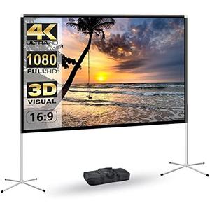 Portable Projector Screen with Stand Outdoor: Camping Projection Screen 80 inch 4K Movie Screen for Home Backyard Indoor 16:9 HD Night