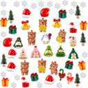 Sawysine 64 Pcs Mini Resin Christmas Figurines Christmas Miniatures Figurines Garden Miniature Ornament Mini Animals Xmas Tree for DIY Crafts Snow Globes Fairy Decor Cake Toppers