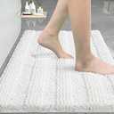 Yimobra Bathroom Rug Mat 58 x 2fit, Non Slip and Super Absorbent Bath Mat,Machine Washable Quick Dry,Ultra Plush Chenille Shower Rugs for Bathroom Floor Sink Tub and Shower Outside,White