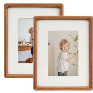 8x10 Picture Frame Set of 2 Natural Wood Photo Frames Display Pictures 5x7 with Mat or 8x10 without Mat Multi Photo Frames Collage for Wall or Tabletop Decor (Walnut)