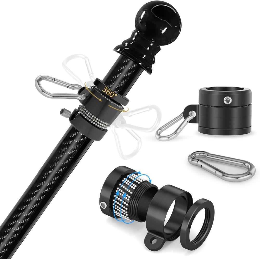 5FT/6FT Outdoor Flag Pole for House, Carbon Fiber Design Heavy Duty Flagpole with Tangle Free Spinning Grommets, High Wind Flagpole for Residential Garden Yard Porch Commercial, Black Flag Pole only