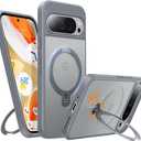 TORRAS 360 Spin Magnetic Stand for Google Pixel 9 Pro XL Case, 12FT Military Grade Protection, Compatible with Magsafe, Shockproof Slim Pixel 9 Pro XL Phone Case with Kickstand & Ring Holder, Gray