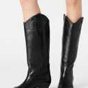 Coutgo Womens Cowboy Western Boots with Embroidered Square Toe Chunky Heel Mid Calf Boots Fall Winter Shoes (Black)