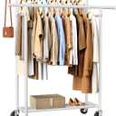 HYSEYY Clothes Rack, Double Rods Rolling Clothing Rack for Hanging Clothes, Portable Garment Rack with Wheels, Coat Rack Wardrobe Closet Load 240 LBS for Bedroom Laundry Room (White, L)