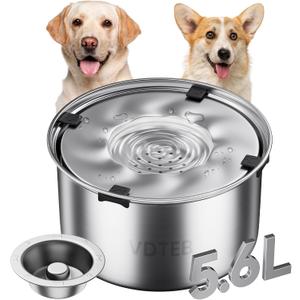 Dog Water Bowl 1.5Gal/5.6L Stainless Steel No Spill Water Bowl for Dogs Spill Proof Slow Drinking Dog Water Feeder with Anti-Slip for Medium Large Messy Drinkers